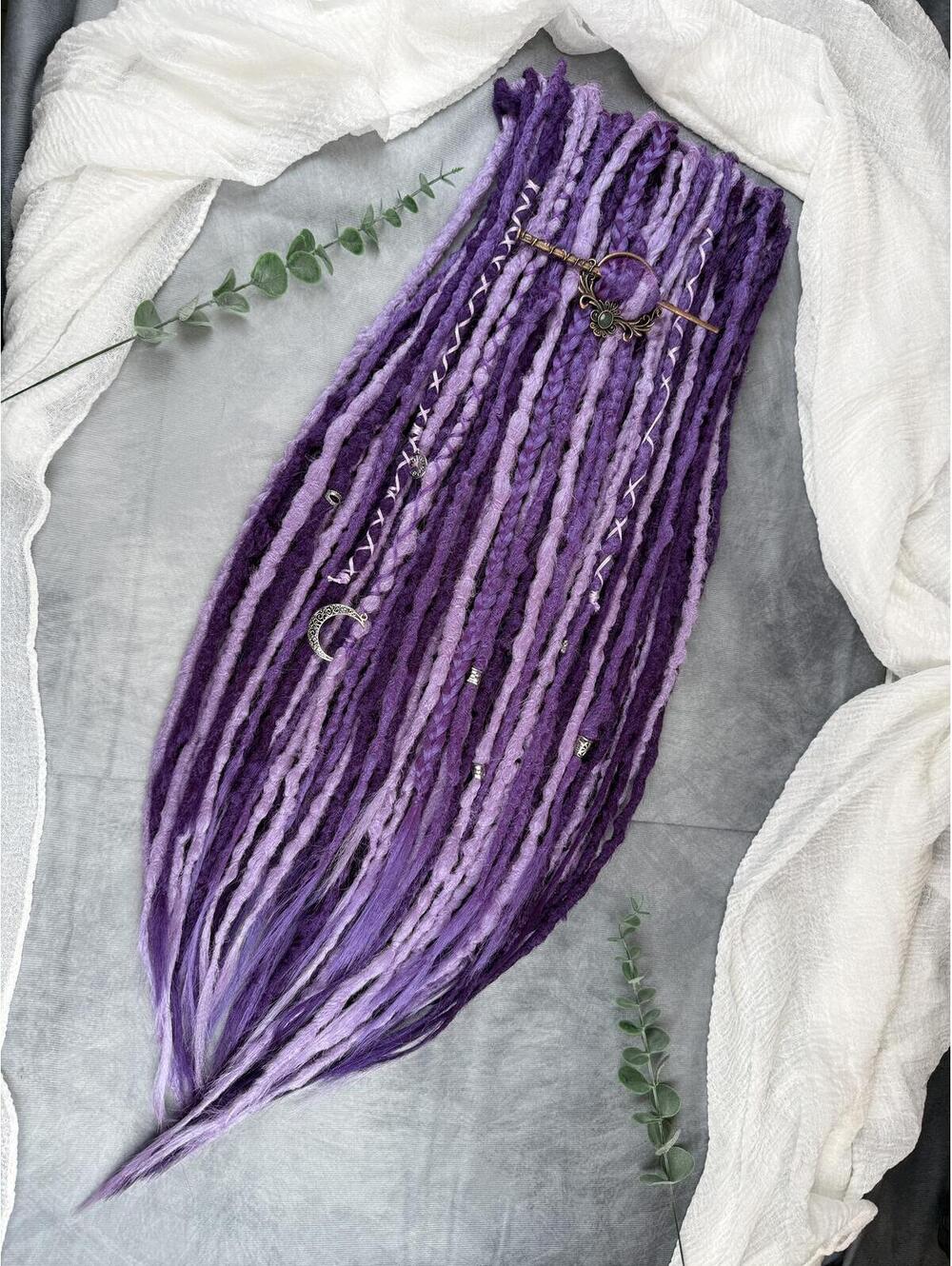 Purple Lilac Double-Ended Synthetic Dreads, Locs, 28" Inch Crochet Dreadlocks